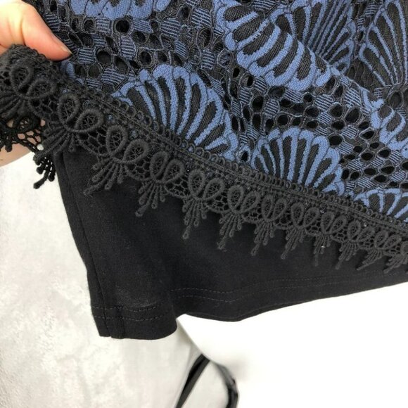 YEST Netherlands NWT crochet black blue peacock high neck fitted midi dress 8 - Picture 11 of 16